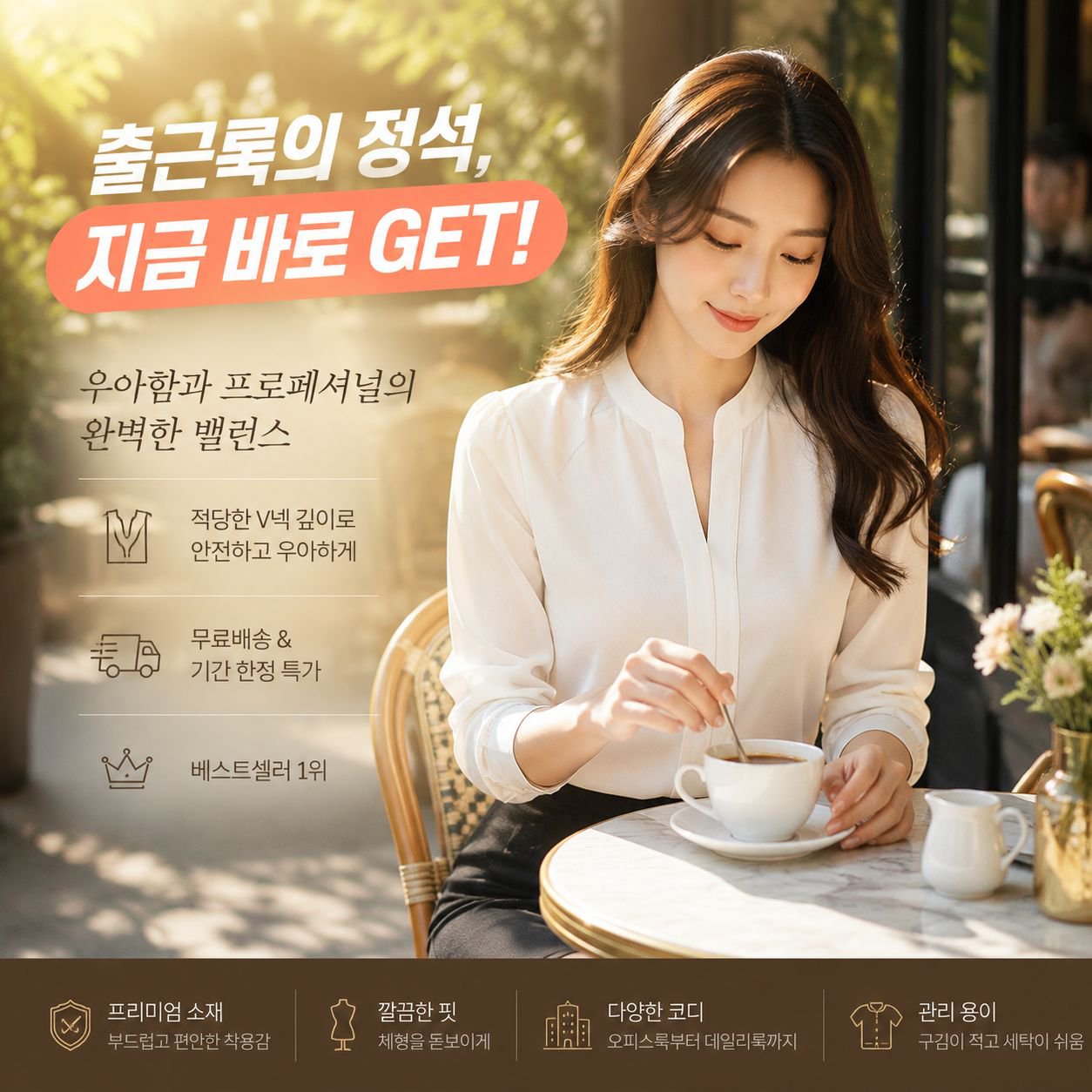 한국 스타일의 여름용 시폰 긴팔 셔츠, 우아하고 날씬해 보이는 효과