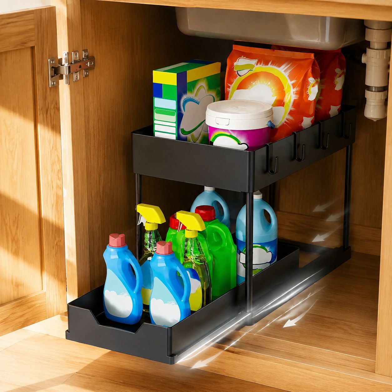 1pc Under Sink Organizer, 2 Tier Sliding Cabinet Basket Storage Drawers, Under Sink Organizer And St
