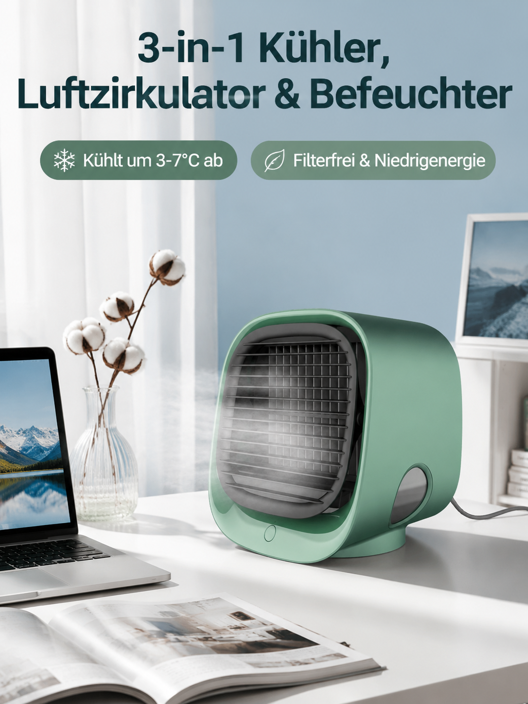 Wassergekühlter Ventilator, multifunktionaler Heim-/Bürokühler, leise, wiederaufladbar, praktisch, l