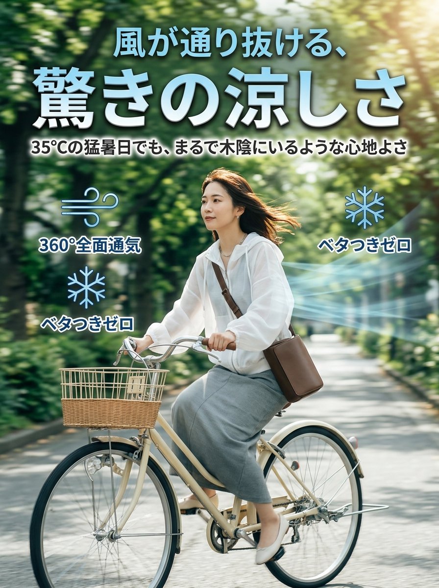 セミの羽のように薄い超軽量フード付きUVカットパーカー