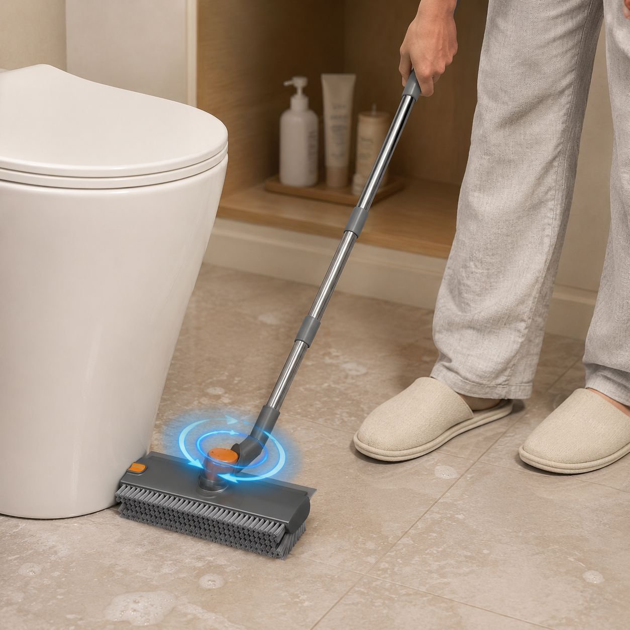 Cepillo de cerdas duras para juntas de azulejos de baño, cepillo de limpieza de piso giratorio 360°