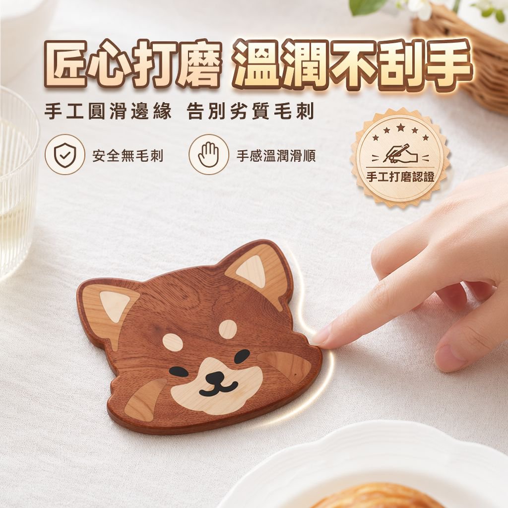 創意柴犬杯墊 木製餐廳咖啡杯托家居擺件
