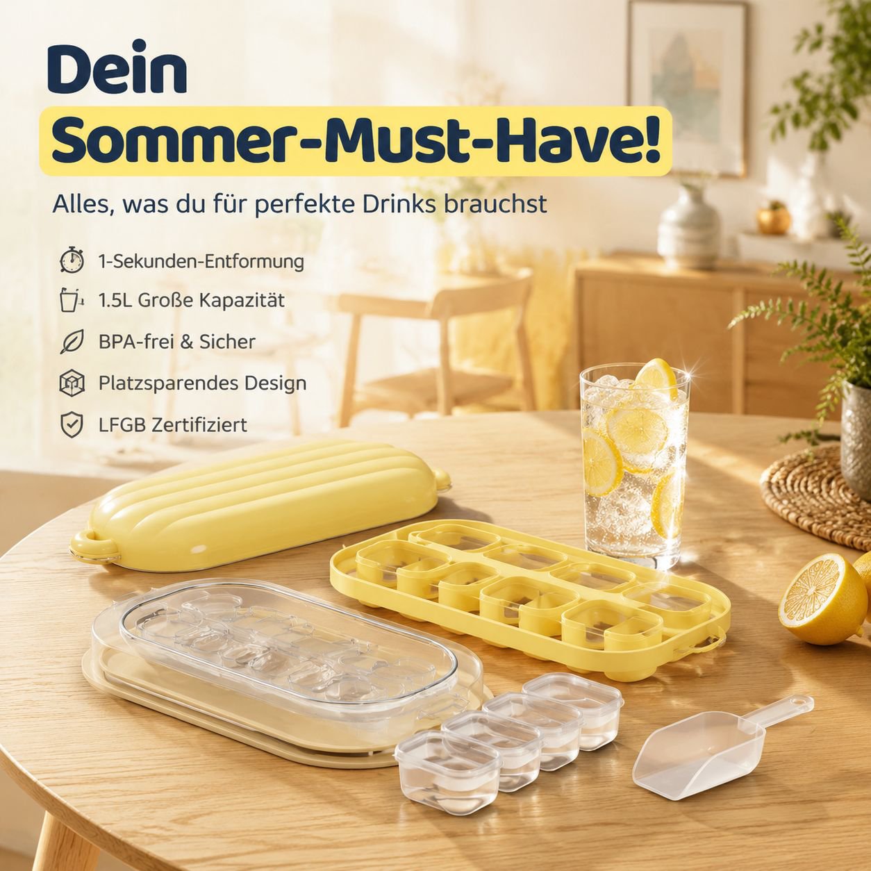 Silikon-Eiswürfelform, quadratisch mit Deckel, einfaches Entnehmen durch Drücken