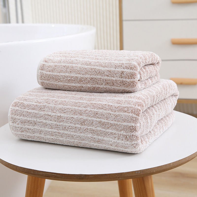 Lightweight Striped Coral Fleece Bath Towel