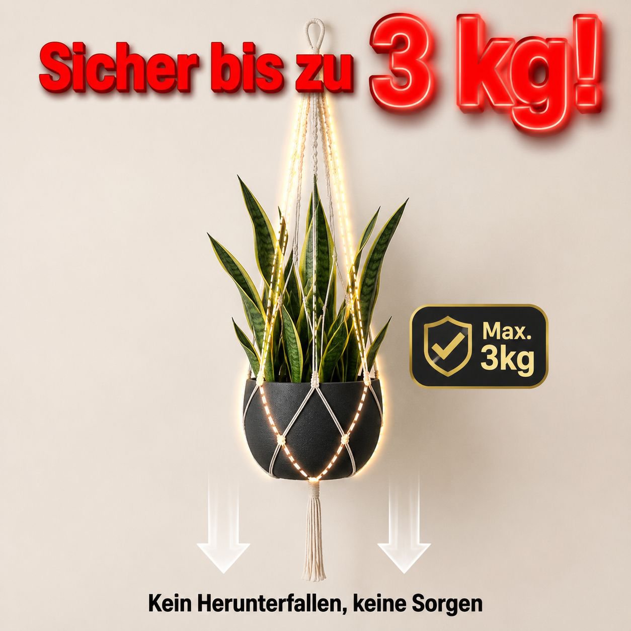 Handgewebter Pflanzenhänger aus Baumwollseil für Balkon Deko