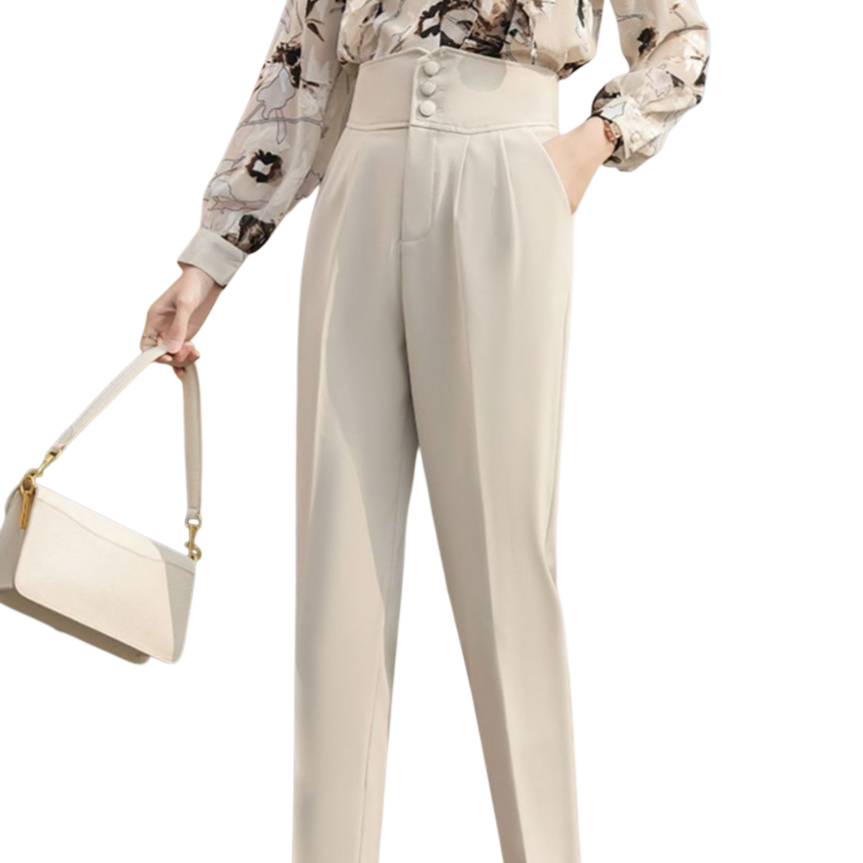 정장바지 여 슬림 배기팬츠 하이웨스트 봄 와이드 캐주얼 정장바지 9부 배기팬츠 작업복 여성