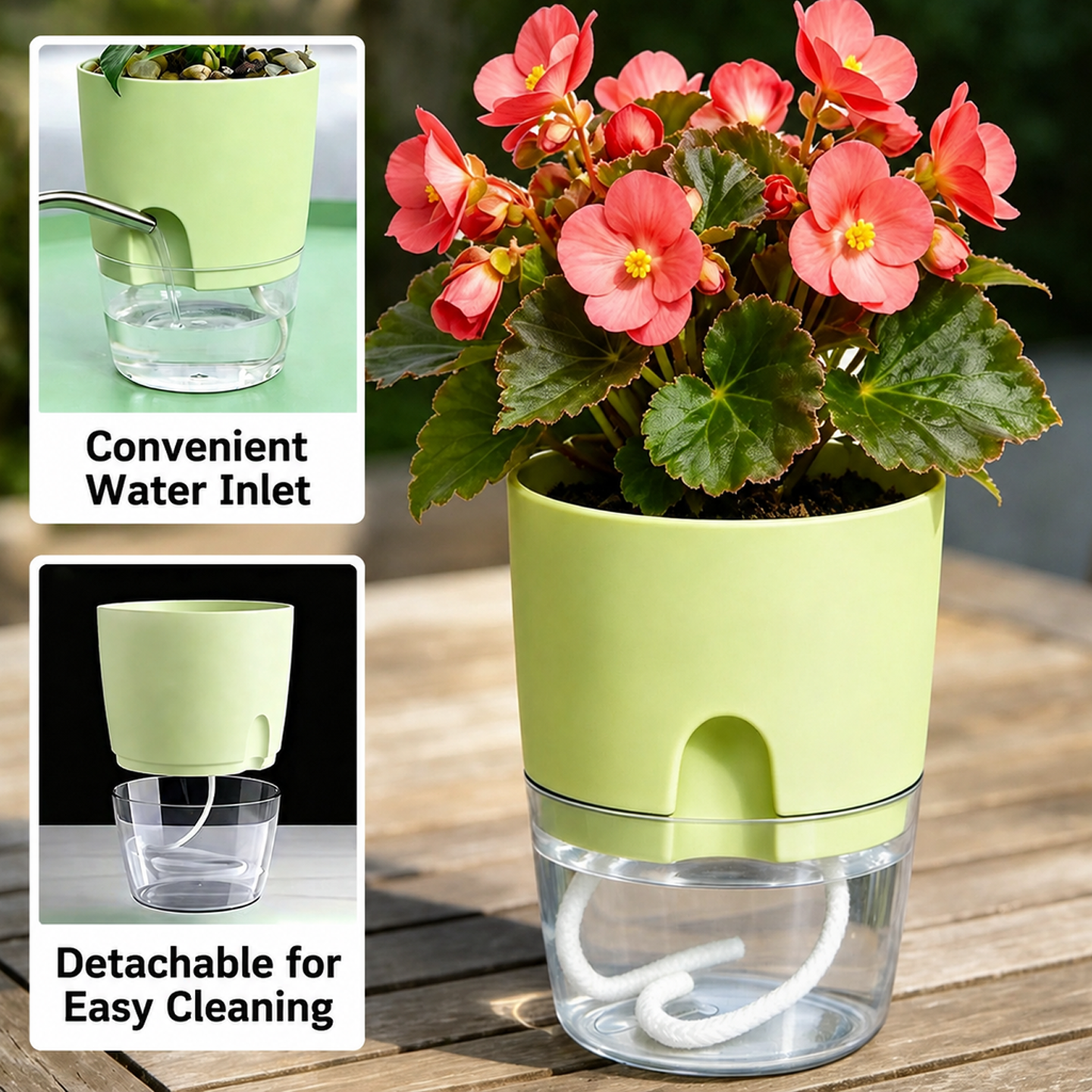 Self-Watering Lazy Flower Pot - Automatic Water Supply at the Bottom, Transparent Water Tank, Wa