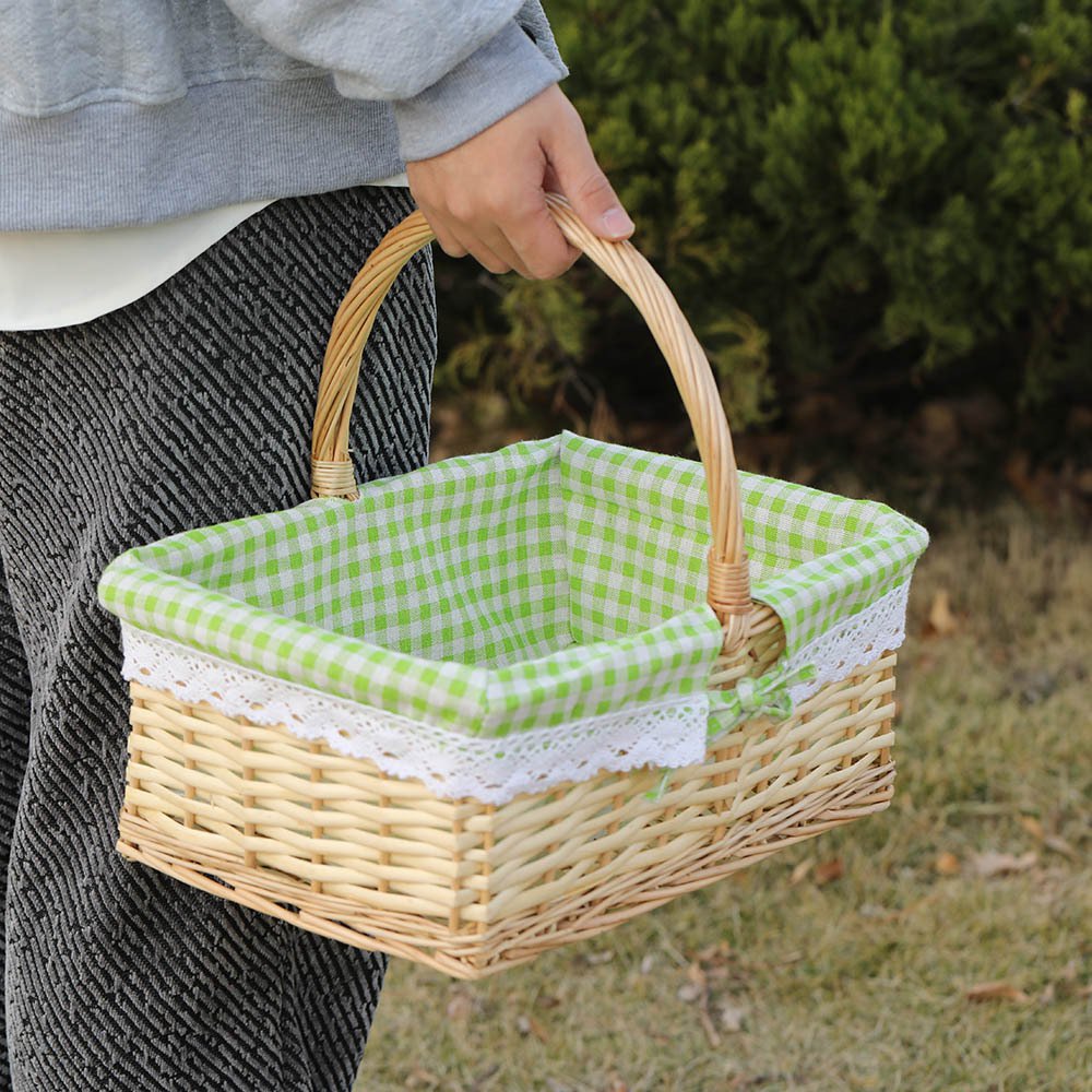 長方手提柳編收納籃花籃藤編水果籃手提籃菜藍野餐籃手工編織