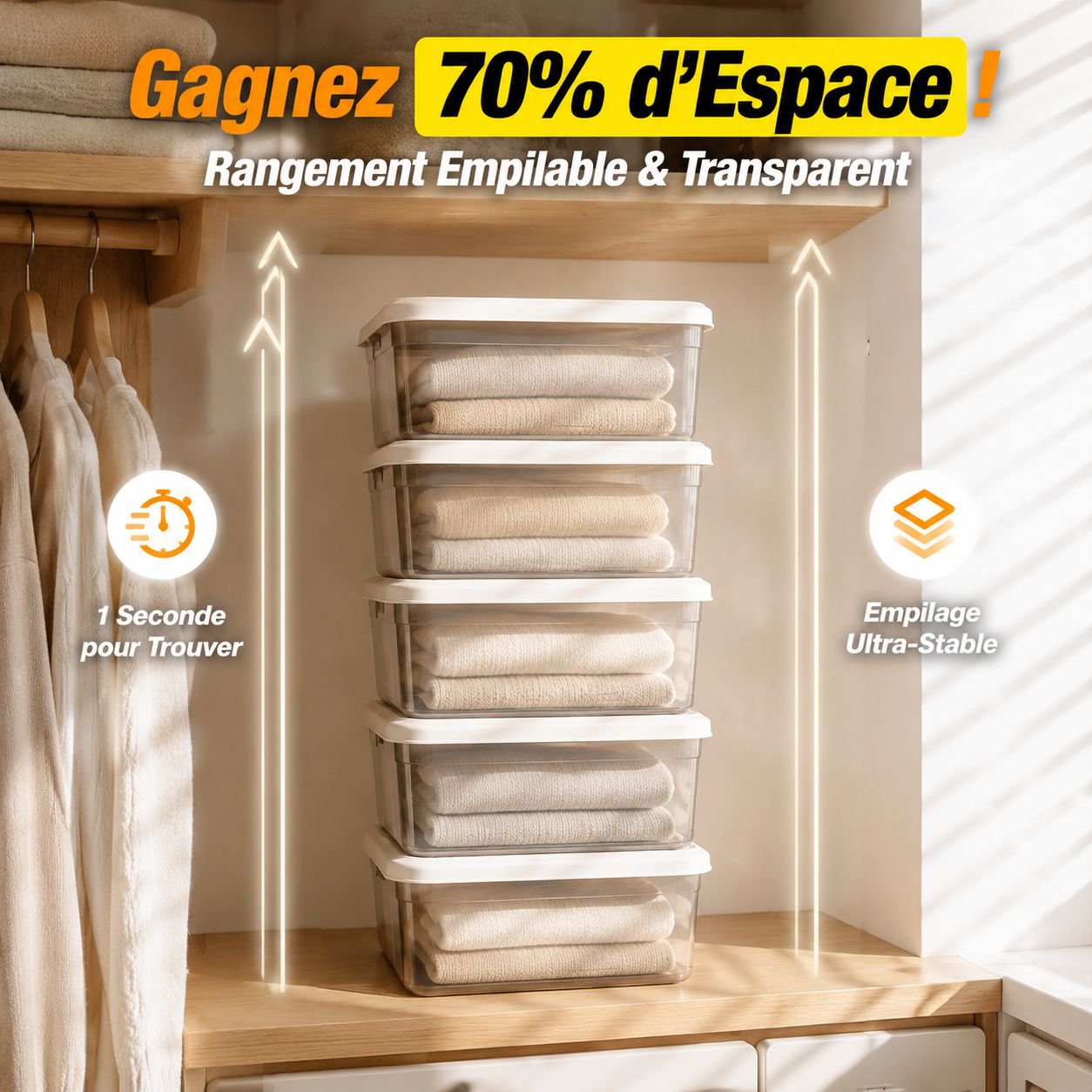 Boîte de rangement en plastique transparent
