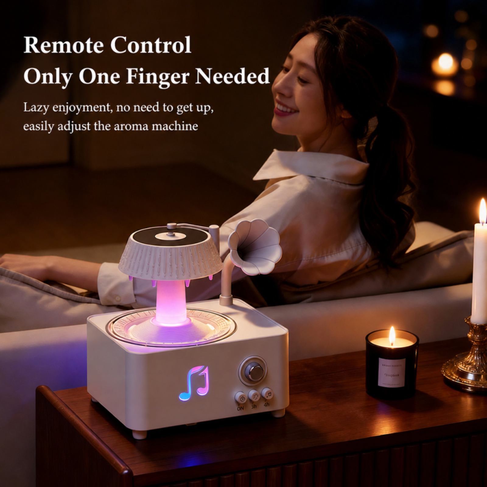 Retro phonograph raindrop aroma diffuser remote control seven-color ambient light home essential oil