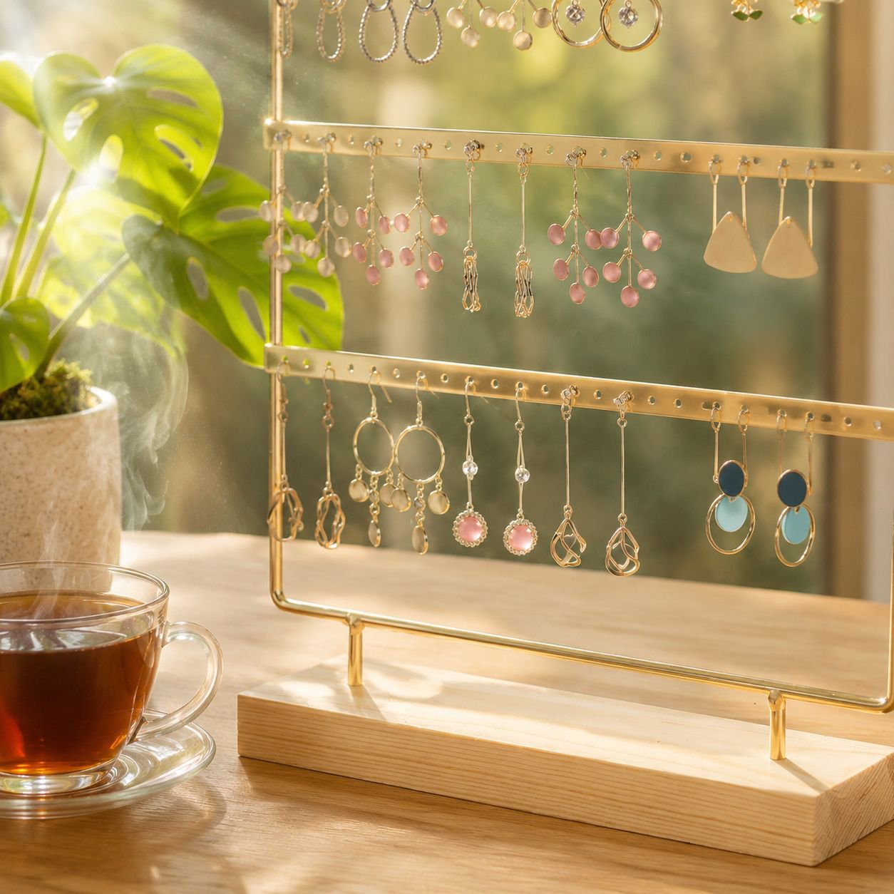 Sturdy metal earring organizer with hanging design