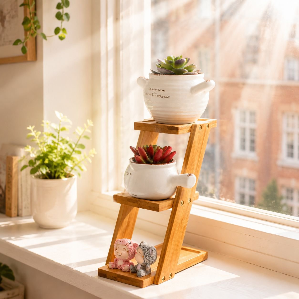 Desktop Bamboo Flower Stand, Ideal for Succulents and Small Potted Plants