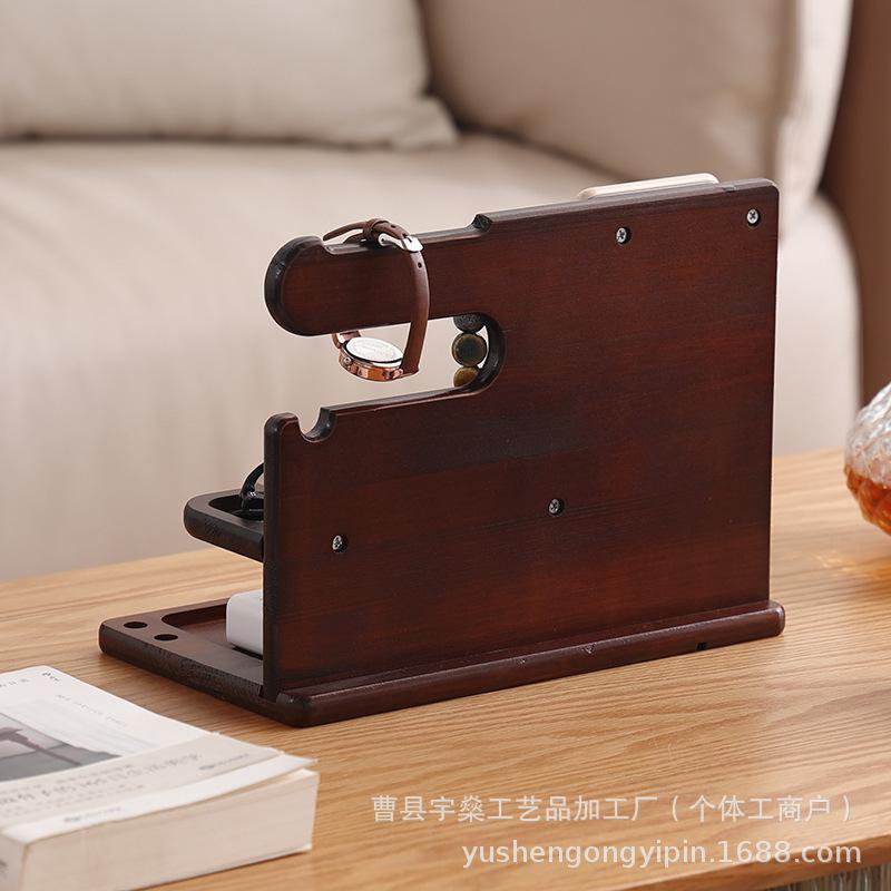 实木手机支架家用桌面置物架办公室收纳架手表架钥匙收纳架