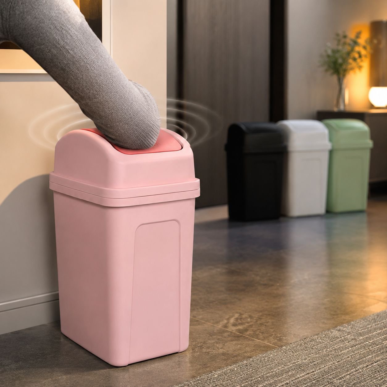 Living Room Kitchen Trash Can Stable Portable Handle Swing Lid Design