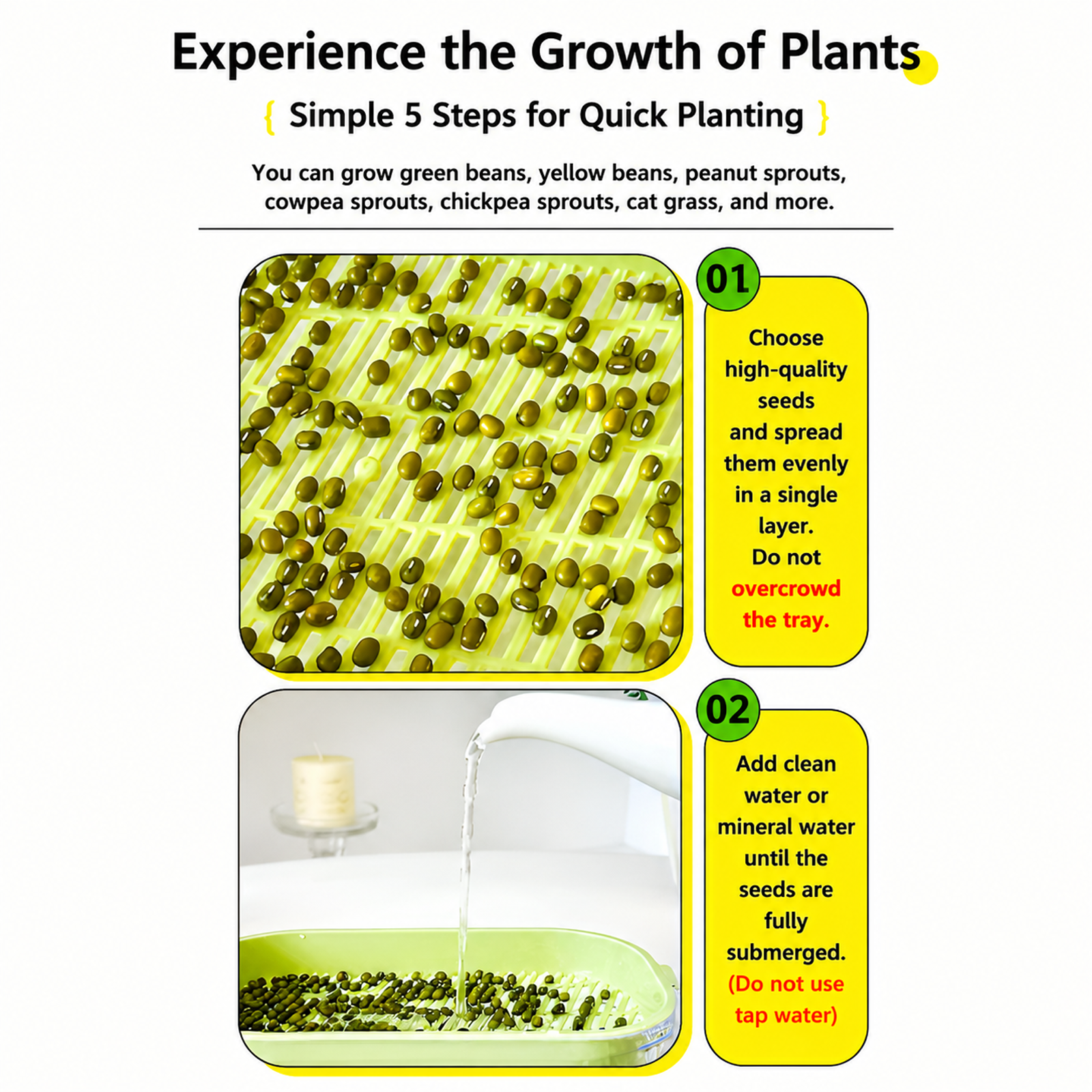 Hydroponic boxes for bean sprouts, hydroponic trays for soilless cultivation, seedling trays for veg