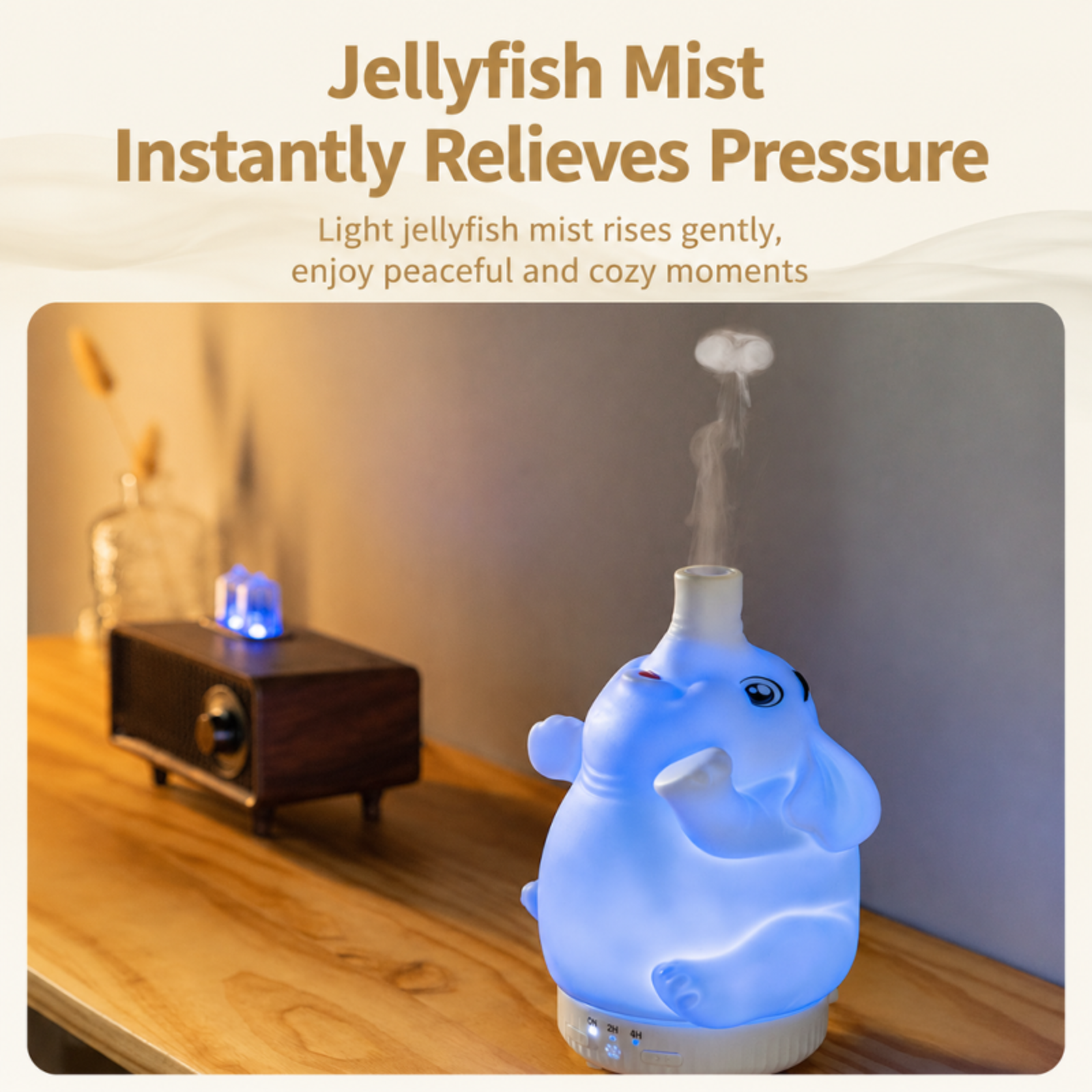 2026 New Rotating Elephant Aroma Diffuser with Seven-Color Lights, Jellyfish-Style Silent Mini Humid