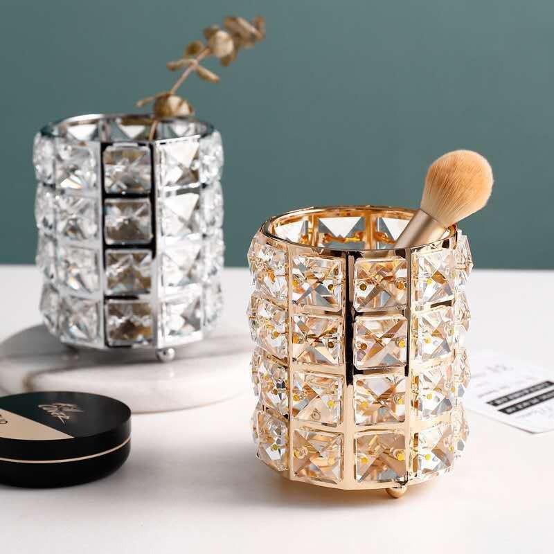 Hot sale crystal pen holder round desktop storage makeup brush holder makeup brush storage pen holde