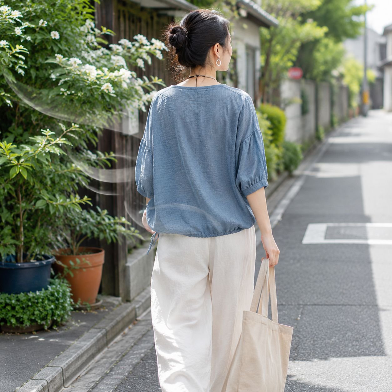 レディースリネンカジュアルTシャツ