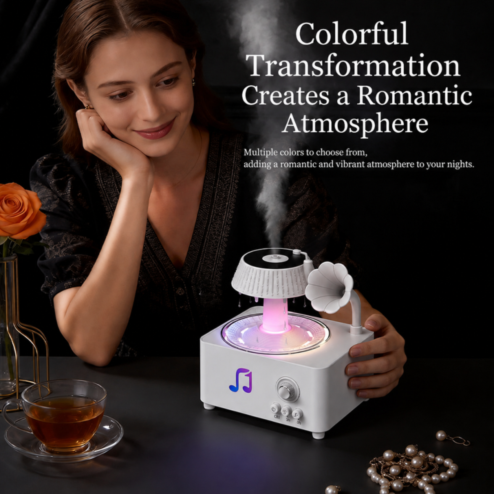 Retro phonograph raindrop aroma diffuser remote control seven-color ambient light home essential oil