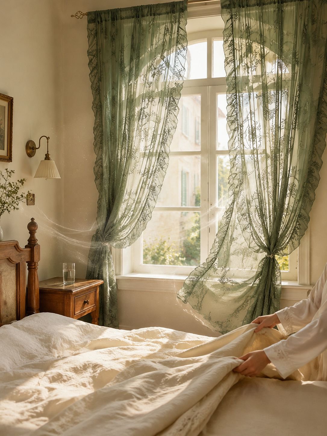 French country style semi-blackout lace curtains in living room