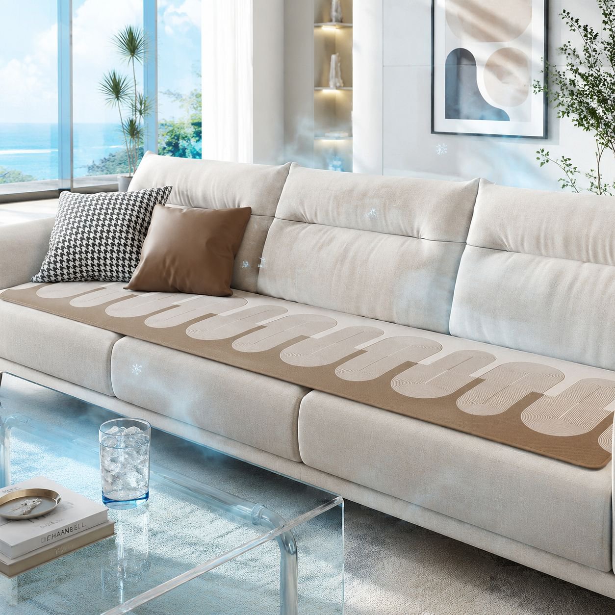 Ice Silk Breathable Sofa Seat Cushion Summer Non-slip Straight Row Seat Pad