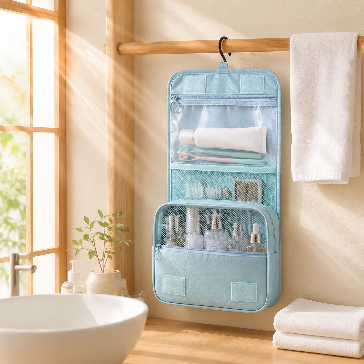 折りたたみ吊り下げトイレタリーバッグの正面画像