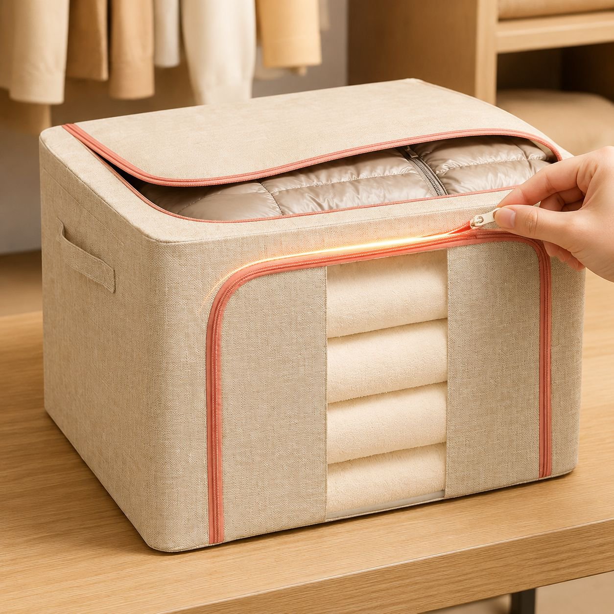 Household Cotton and Linen Storage Box, Large Foldable Organizer