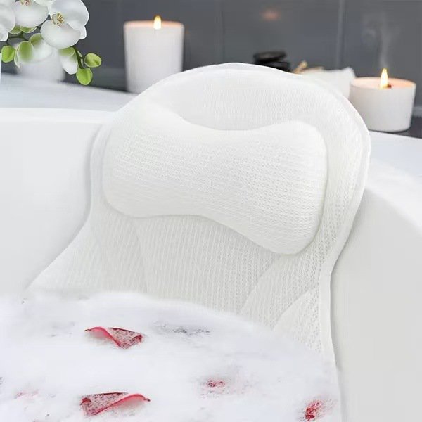 Quick-drying bath pillow with hooks