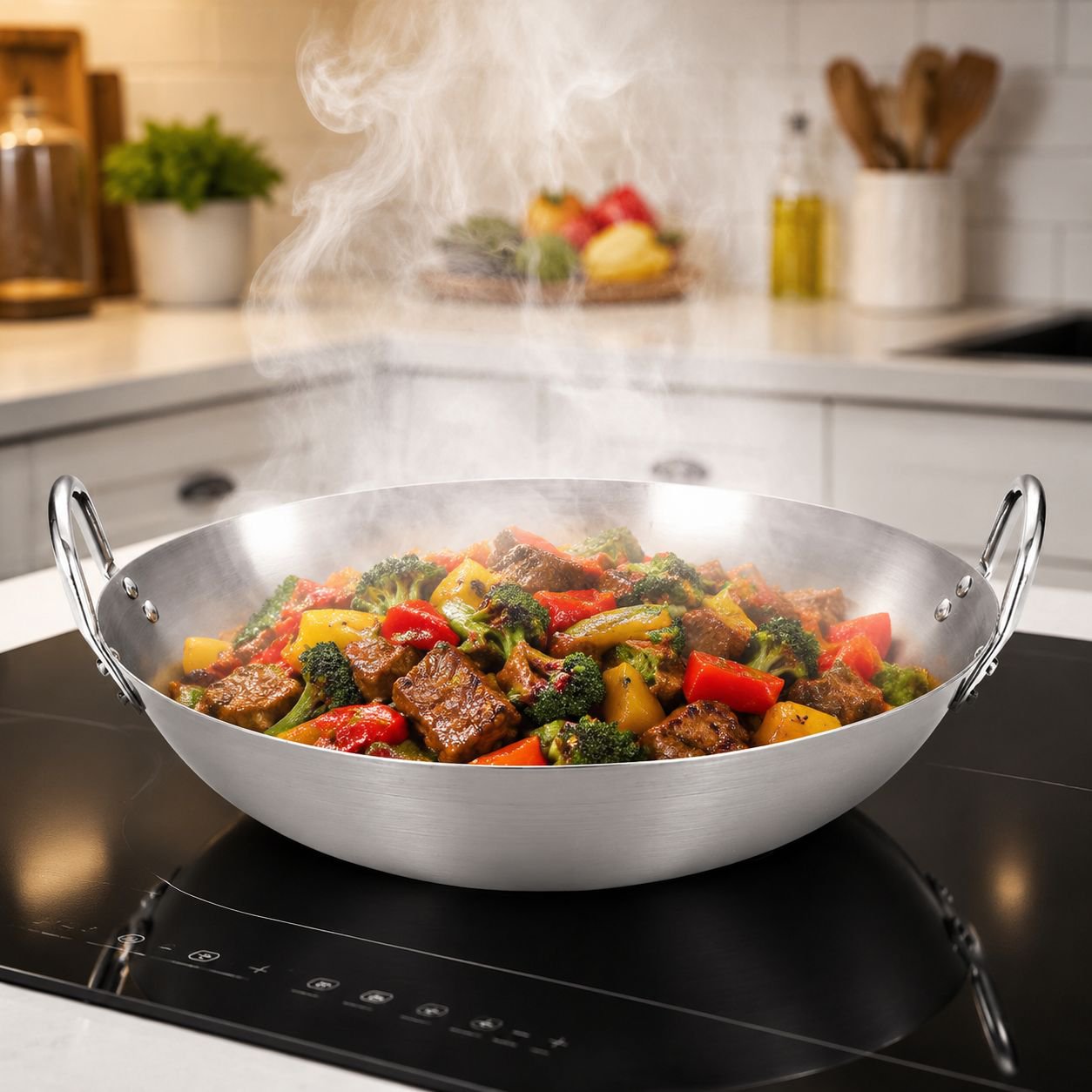 Restaurant Thick Stainless Steel Double Ear Large Frying Pan