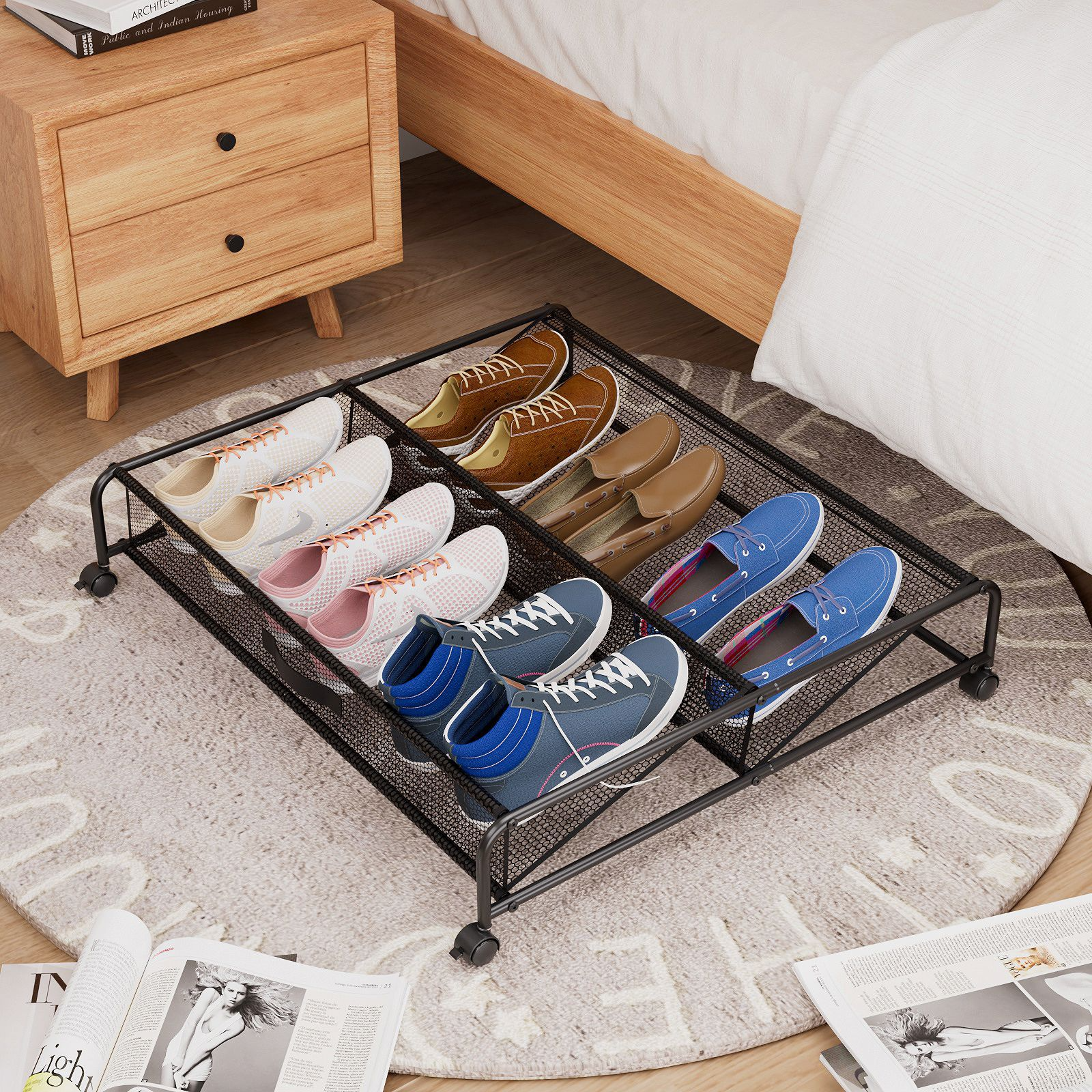 Einfaches Schuhregal unter dem Bett Aufbewahrungsregal Multifunktionales Eisenbett Aufbewahrungsbox 