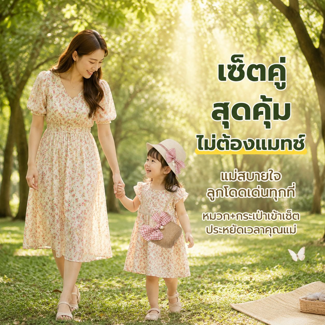 ชุดหมวกฟางเจ้าหญิงเด็กผู้หญิงพร้อมกระเป๋า หมวกกันแดดสำหรับหน้าร้อน