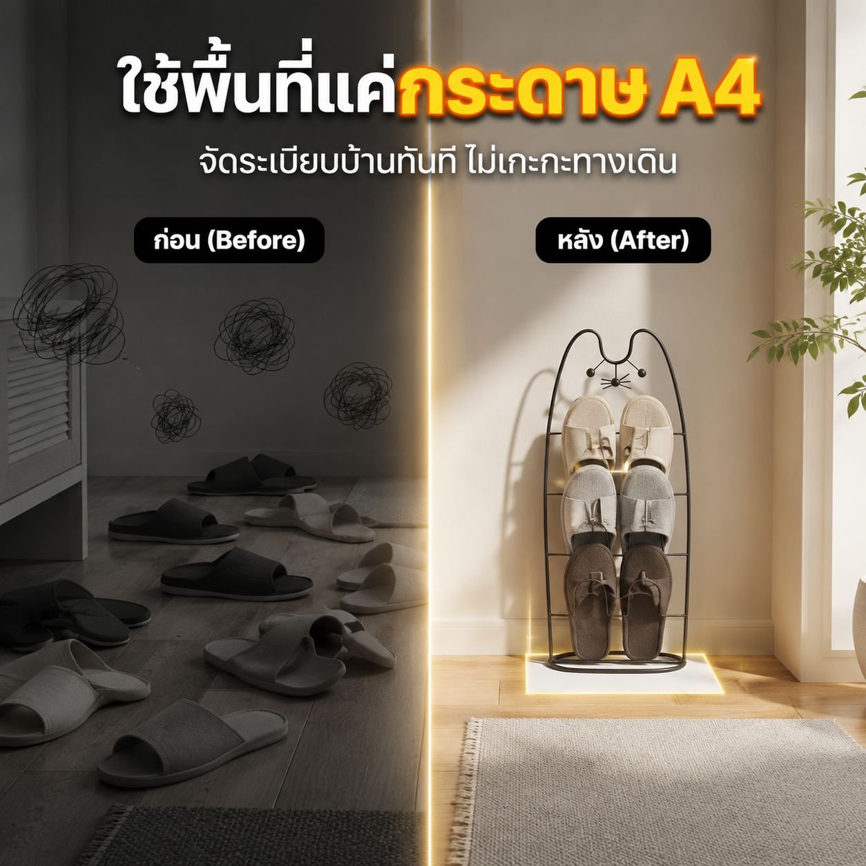 ชั้นวางรองเท้าแตะในบ้าน แบบหลายชั้น ไม่ต้องประกอบ ใช้วางและตากรองเท้า