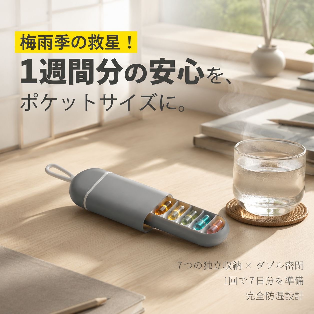 持ち運び便利な小型薬ケース 旅行用防湿密封ピルケース