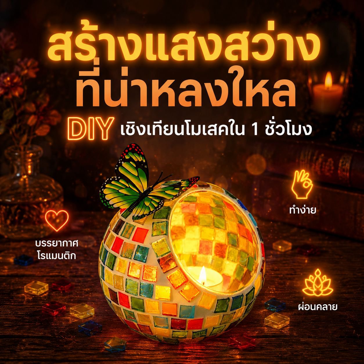 ชุดวัสดุทำเทียนโมเสกปากเฉียง DIY งานฝีมือสร้างสรรค์สำหรับทีม