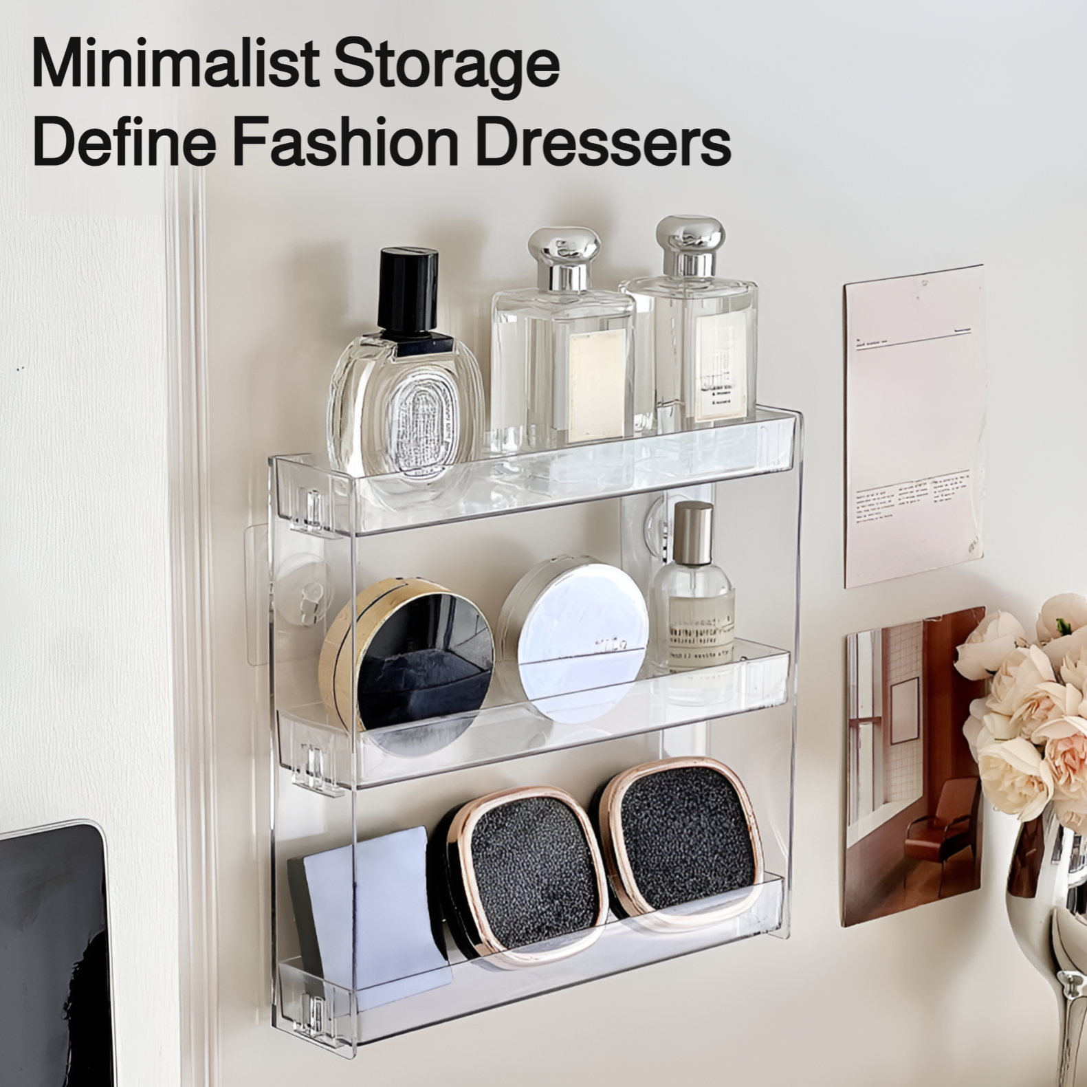Acrylic wall mount multi-layer transparent thickened cosmetics figurine home punch-free bathroom sto