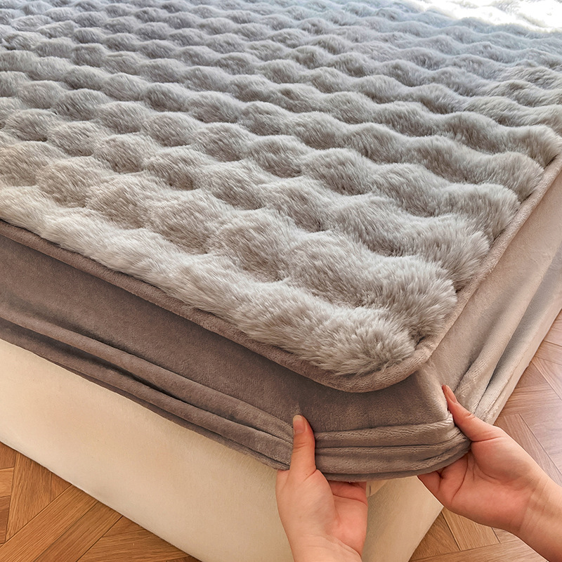 Funda de colchón de felpa gruesa de conejo de leche de lujo ligero