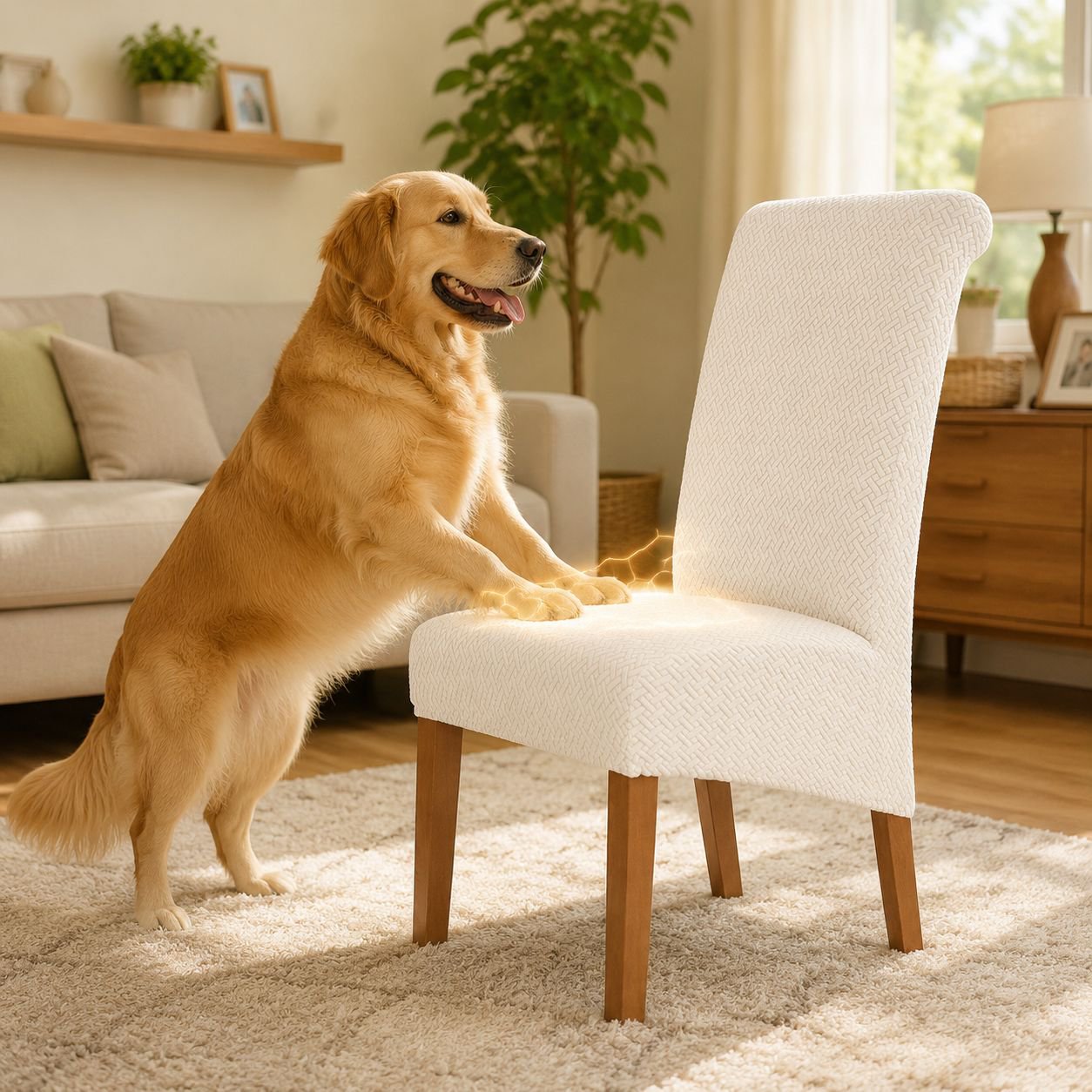 Set of stretchable hotel dining chairs with stylish covers