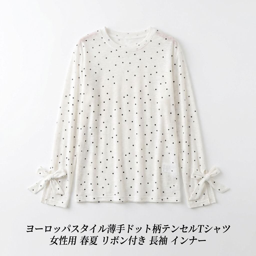 レディースドットテンセルマスクTシャツ長袖インナー