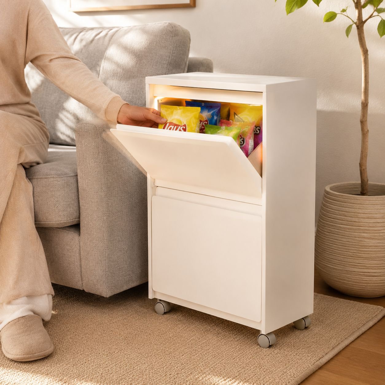 Lagerschrank für Zuhause mit Rädern, beweglicher Lagerschrank für Wohnzimmer, Spielzeug-Lagerschrank