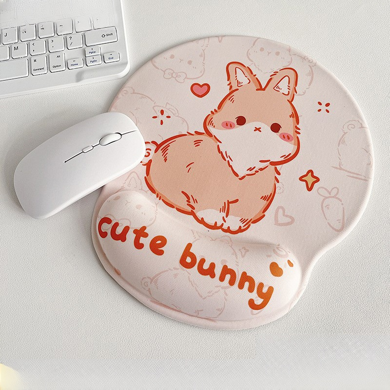Cute Bunny Mouse Pad with Wrist Rest Cartoon Desk Mat for Girls