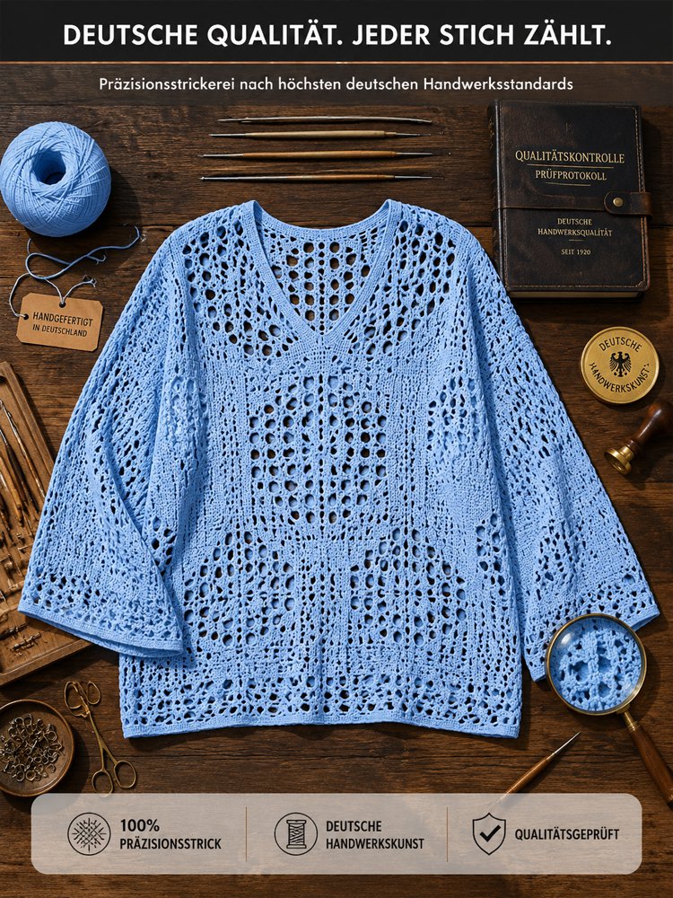Damen-Boho-Top in Beige mit V-Ausschnitt und Häkeldetail