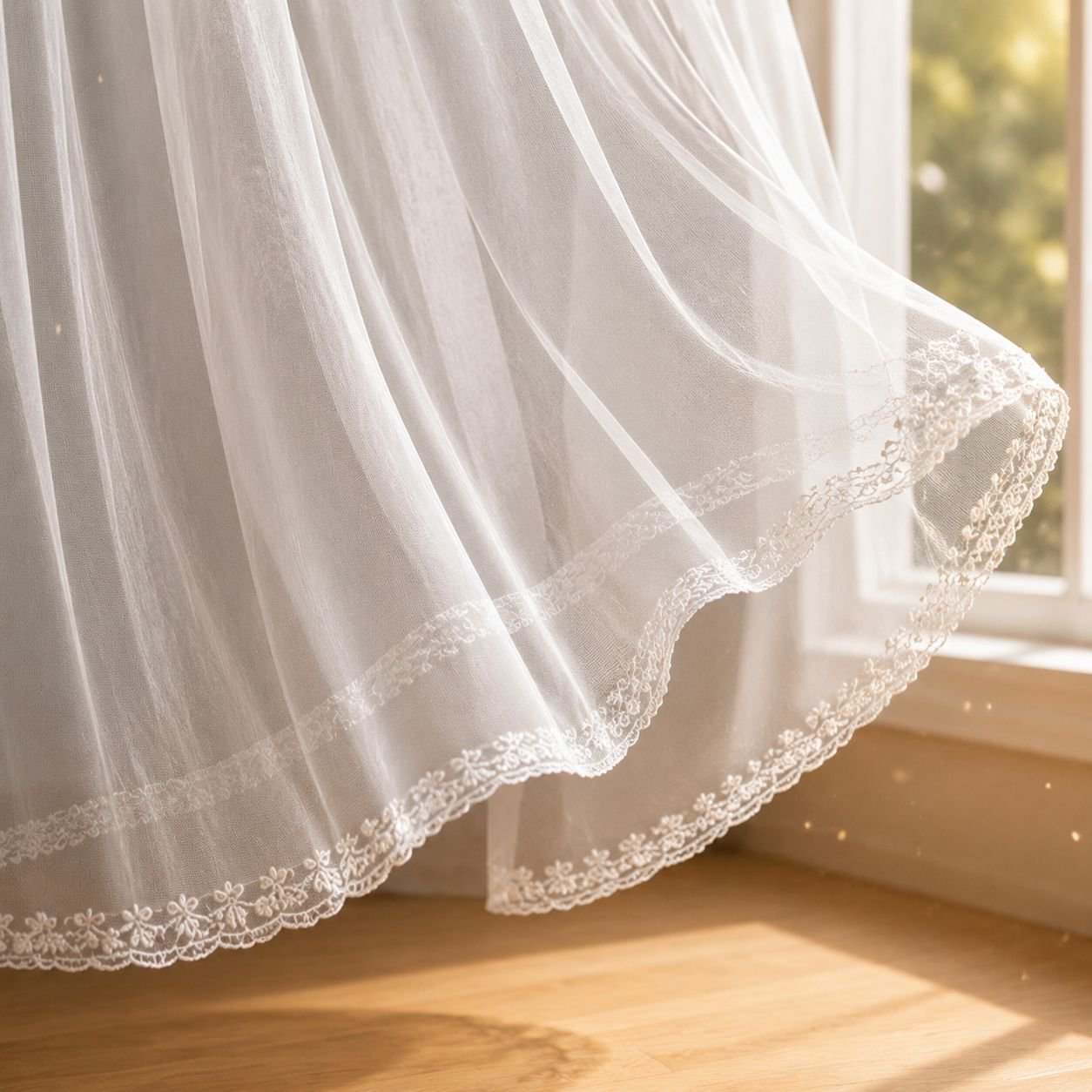 Stylish window treatment with double layers and lace