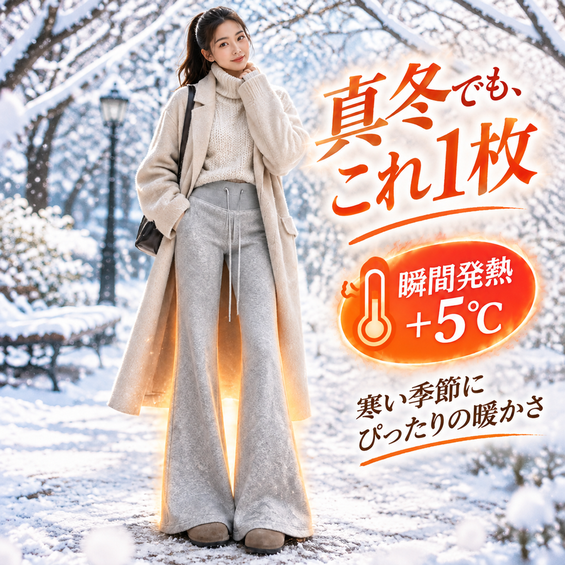 スリムに見えるハイウエストフレアスウェットパンツ