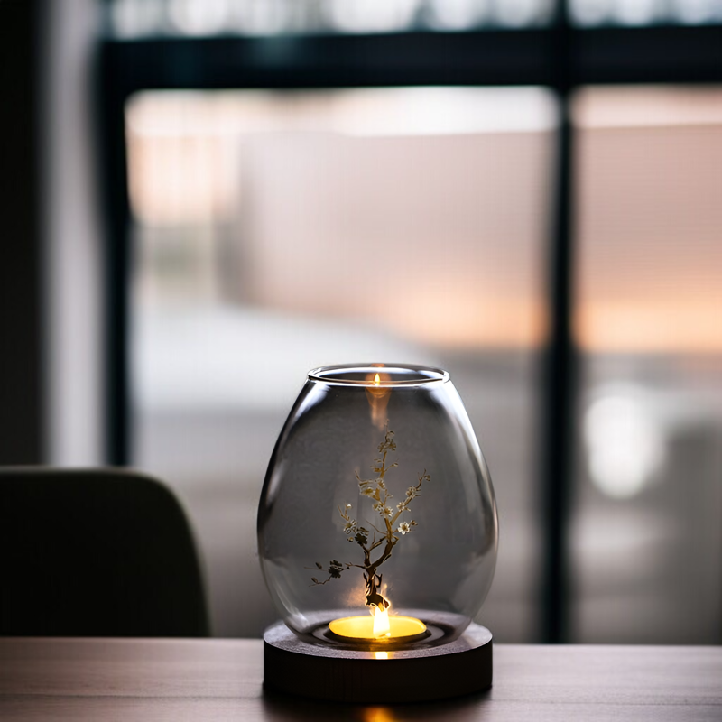 透明なガラスの燭台の全体画像