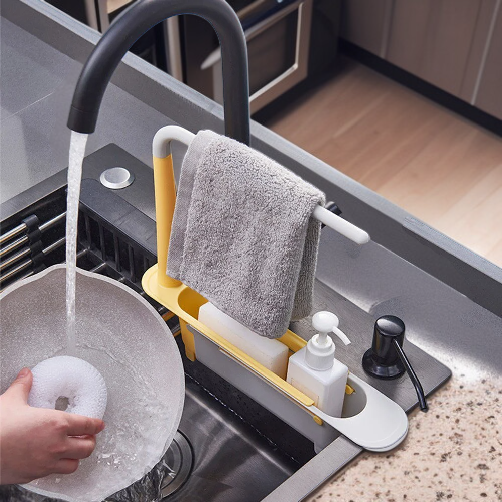 Kitchen countertop with flexible storage basket