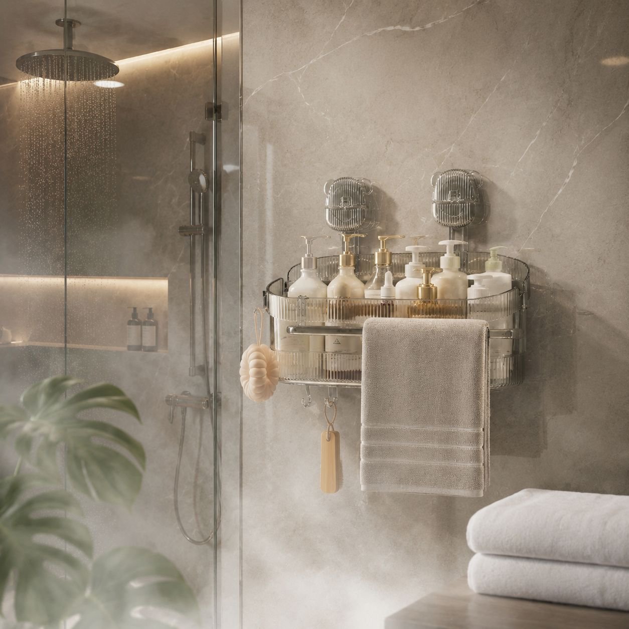 Multi-purpose suction cup wall shelf for storage