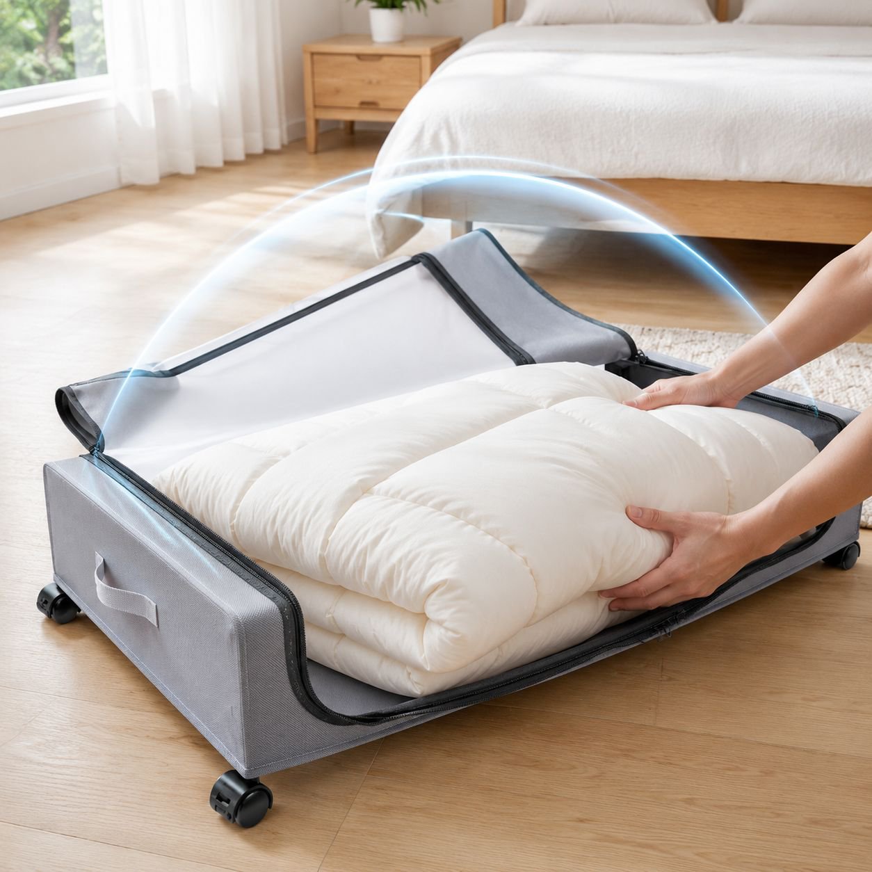 Wheeled, dustproof, covered folding under-bed storage box
