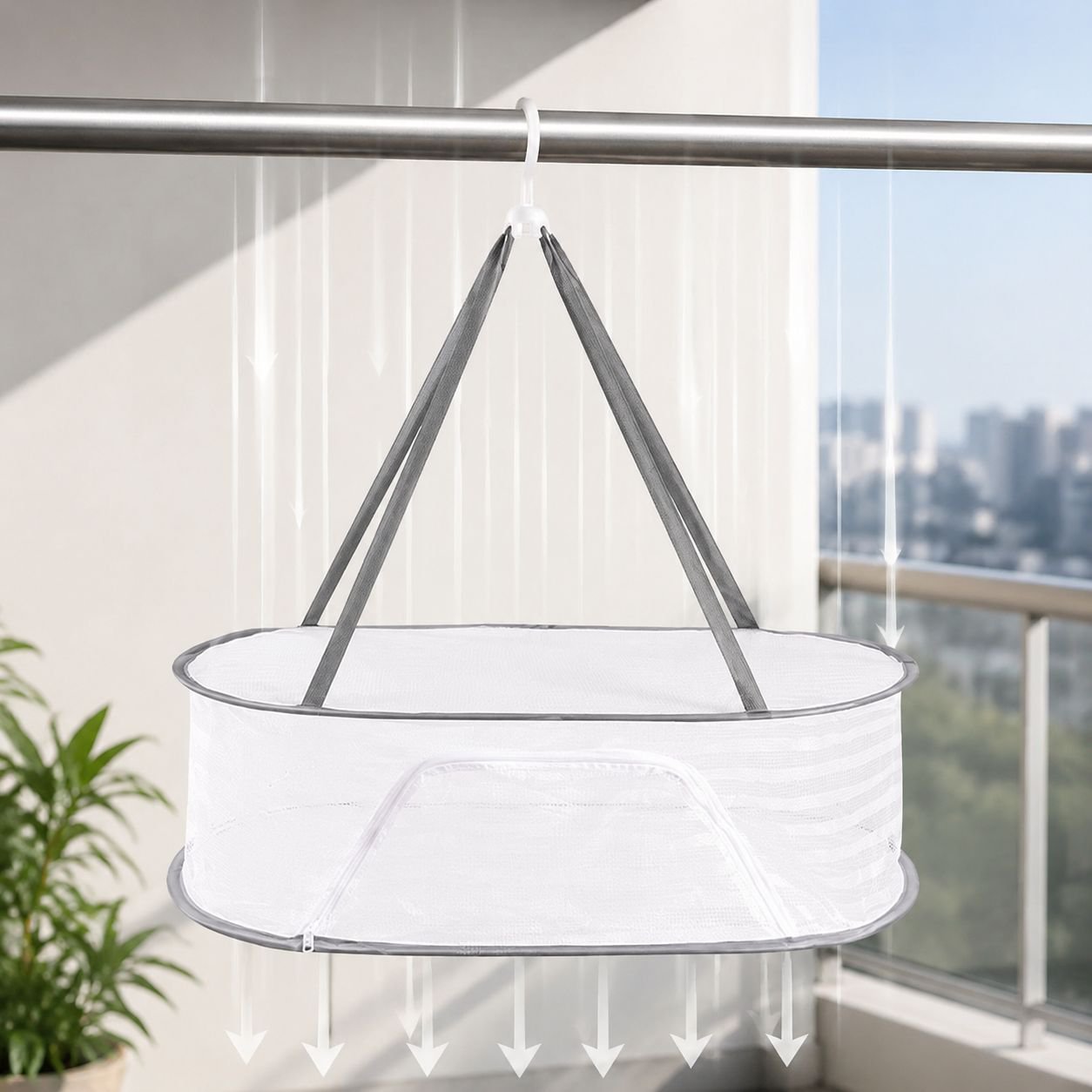Foldable zippered laundry drying basket for outdoor use