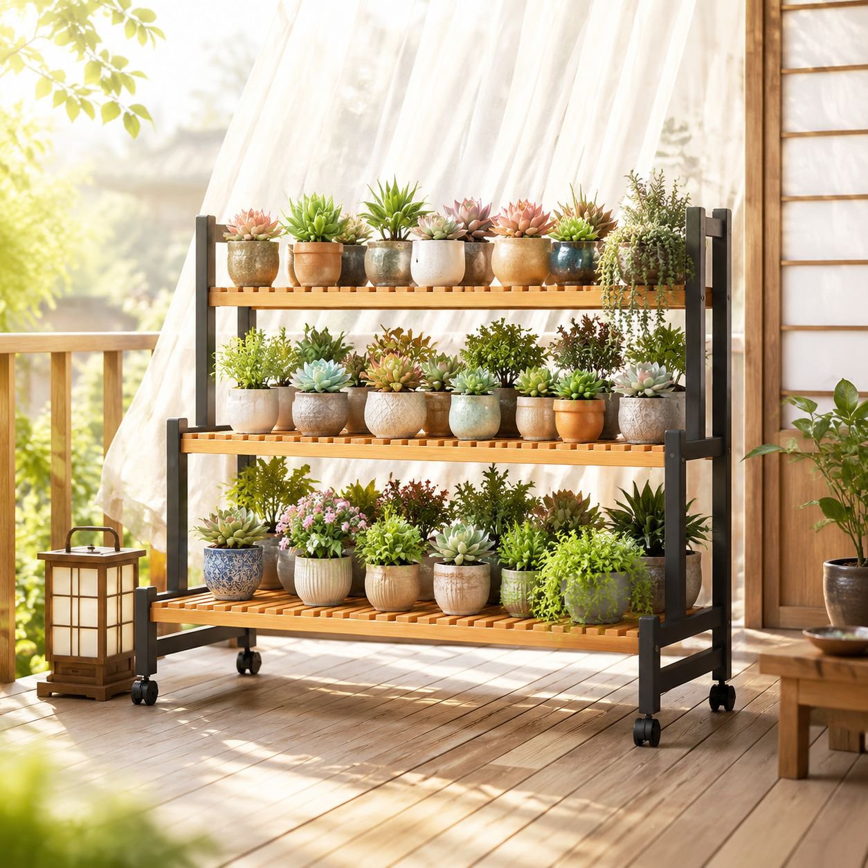 バルコニー可動式フラワースタンド 多層植物棚 多肉植物鉢収納ラック