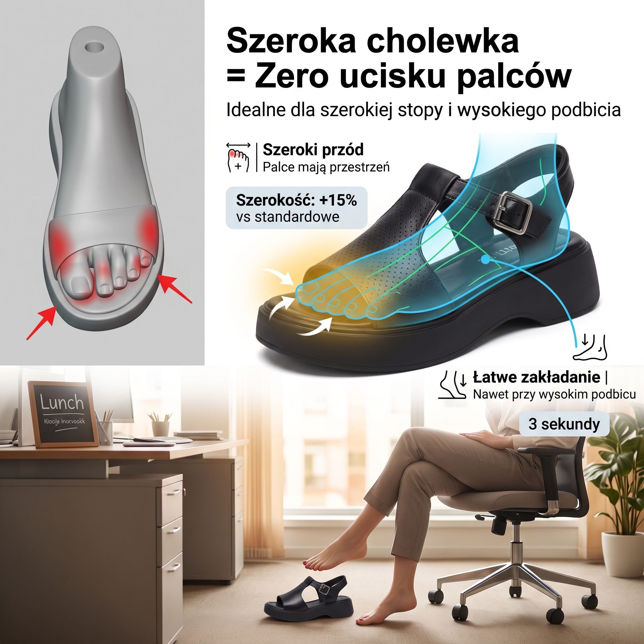  z odkrytymi palcami, wiązane, z klamrą, antypoślizgowe